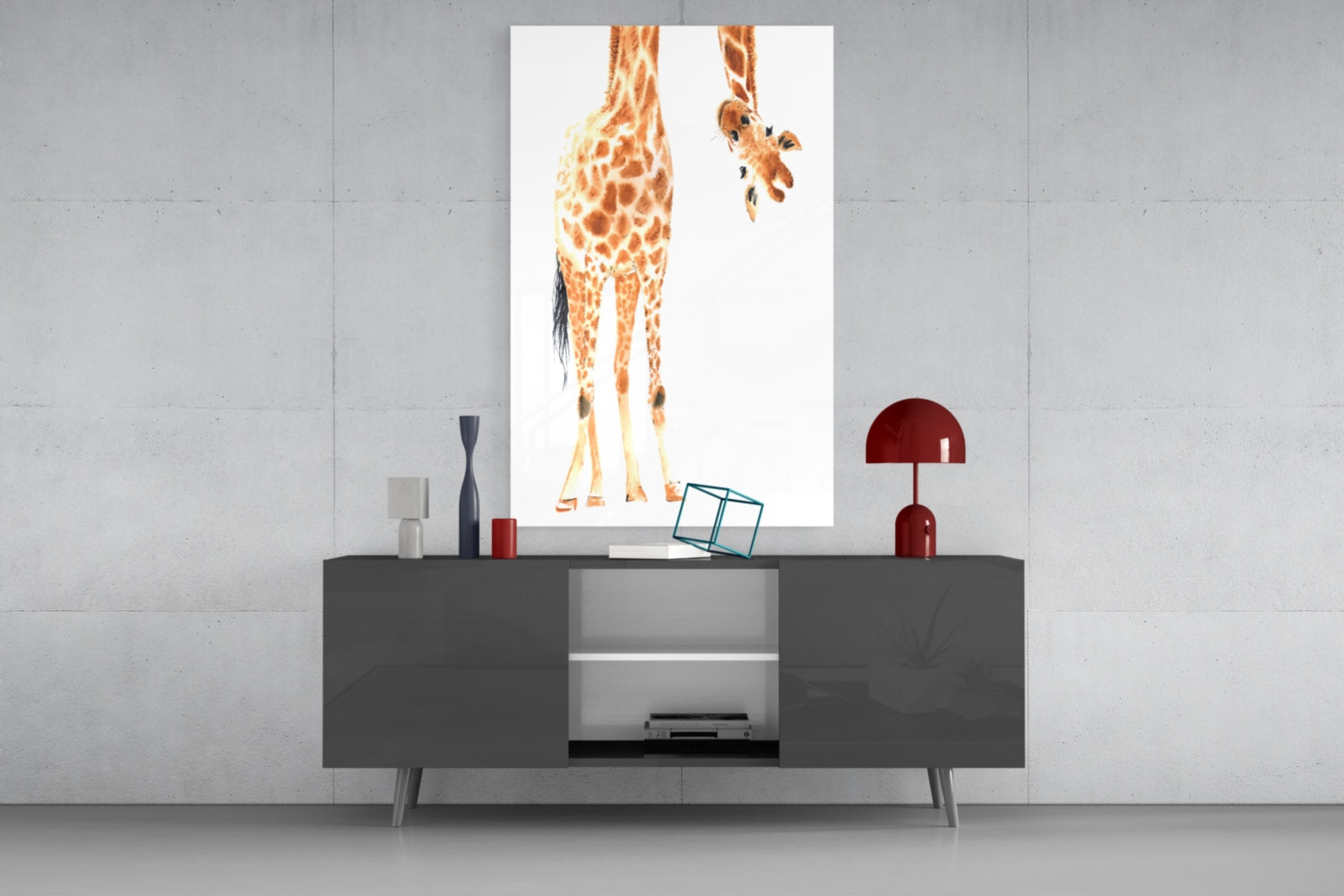 Mother and Baby Giraffe Glass Wall Art