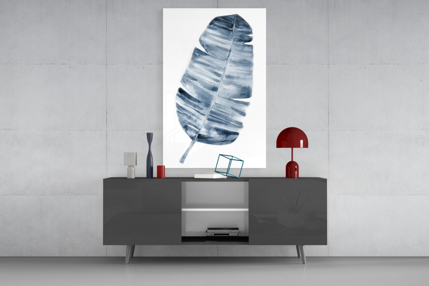Indigo Watercolor Banana Leaf Glass Wall Art