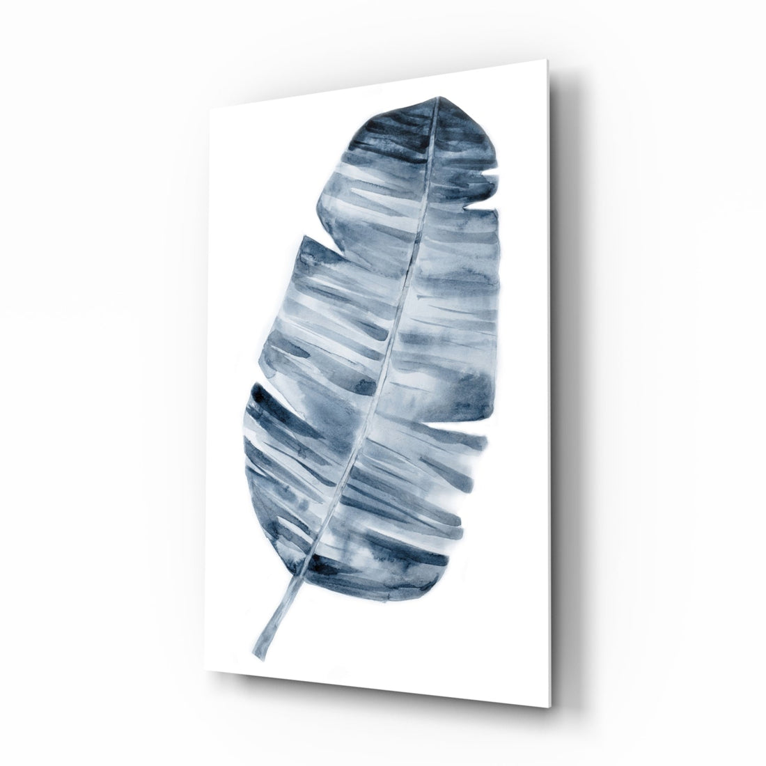 Indigo Watercolor Banana Leaf Glass Wall Art