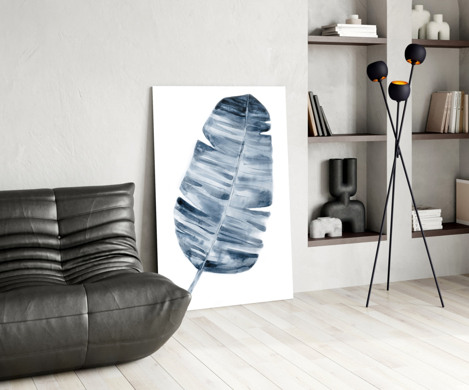 Indigo Watercolor Banana Leaf Glass Wall Art