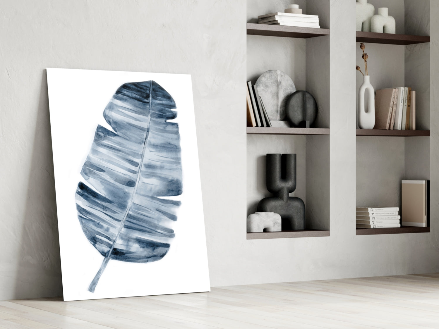 Indigo Watercolor Banana Leaf Glass Wall Art