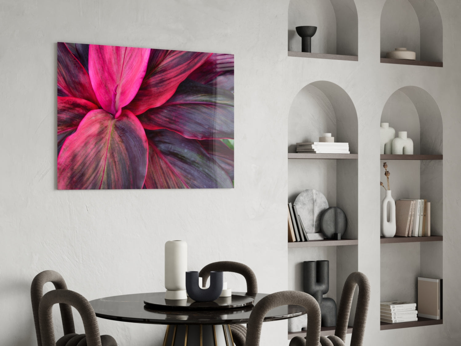 Magenta Cordyline Leaves Glass Wall Art