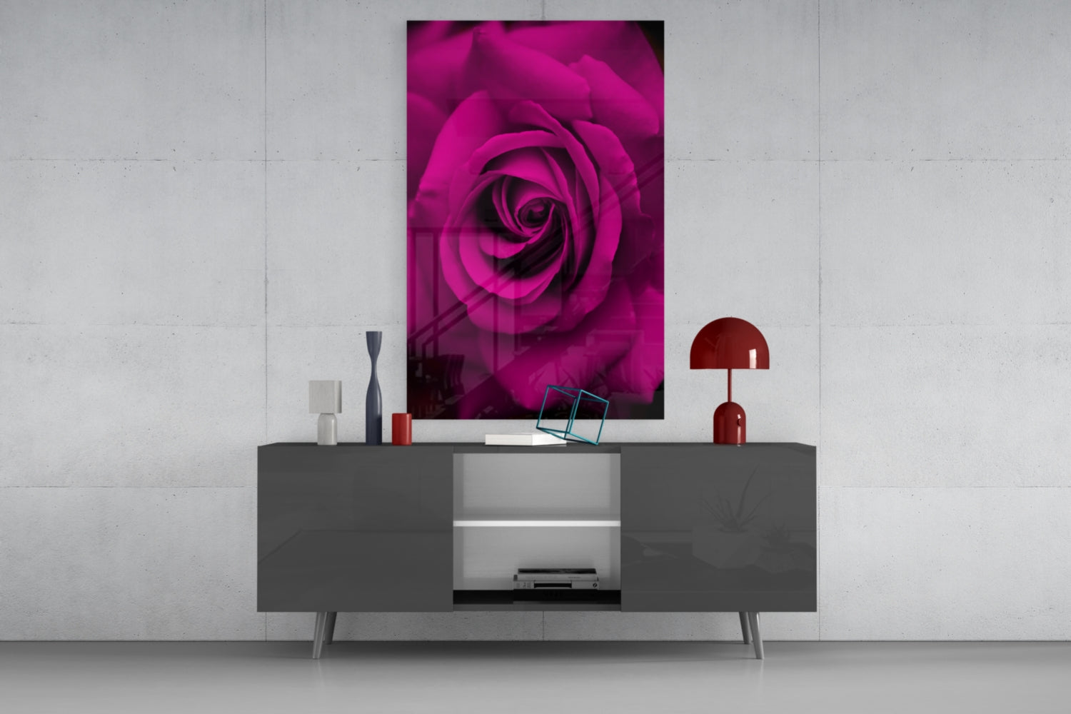 Magenta Velvet Rose Glass Wall Art