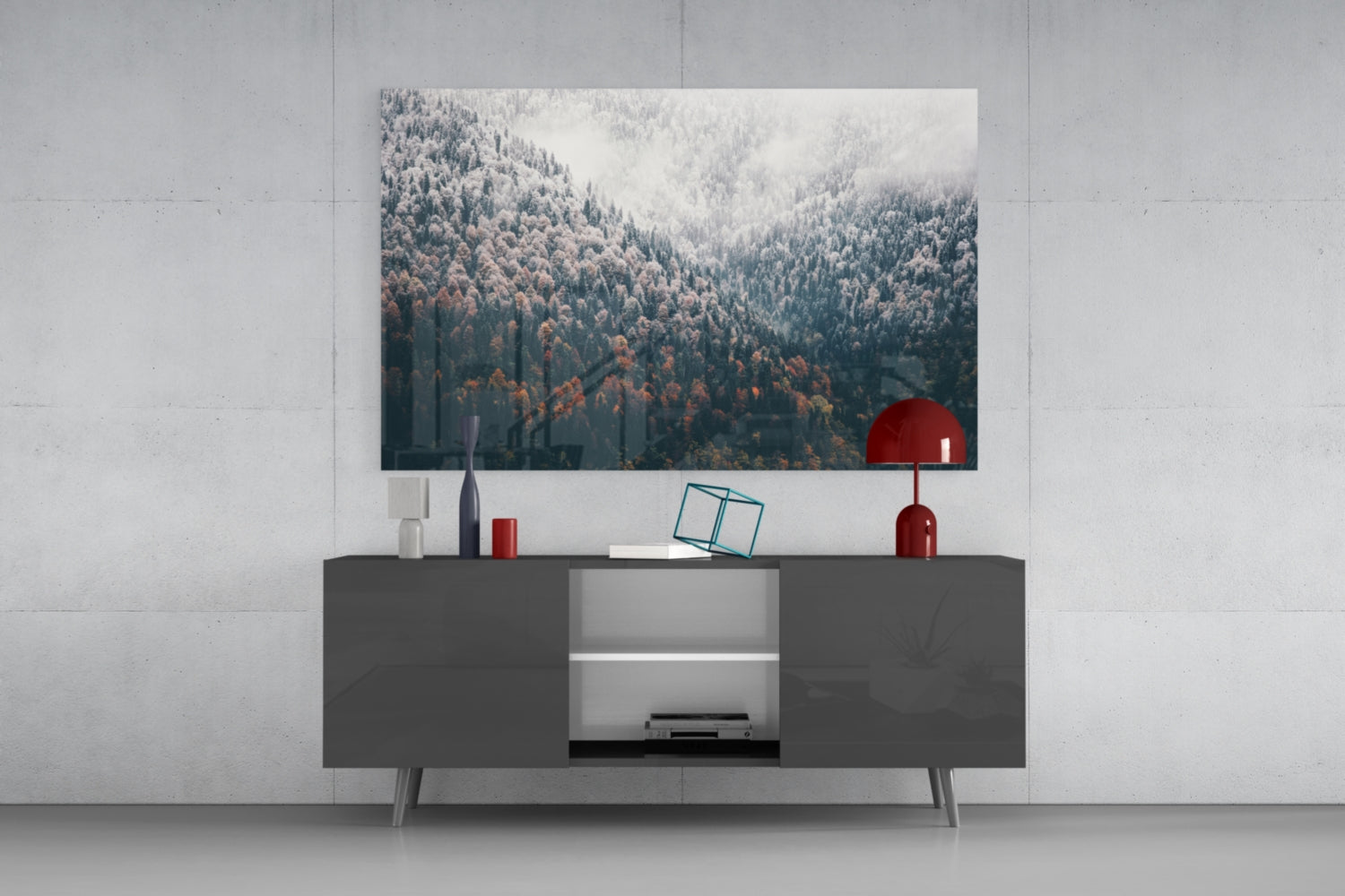 Misty Autumn Forest Slope Glass Wall Art
