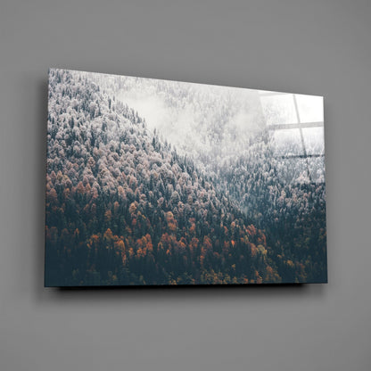 Misty Autumn Forest Slope Glass Wall Art