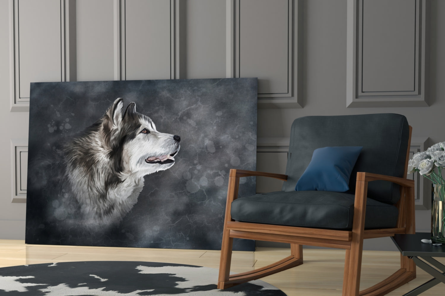 Nordic Husky Profile Glass Wall Art