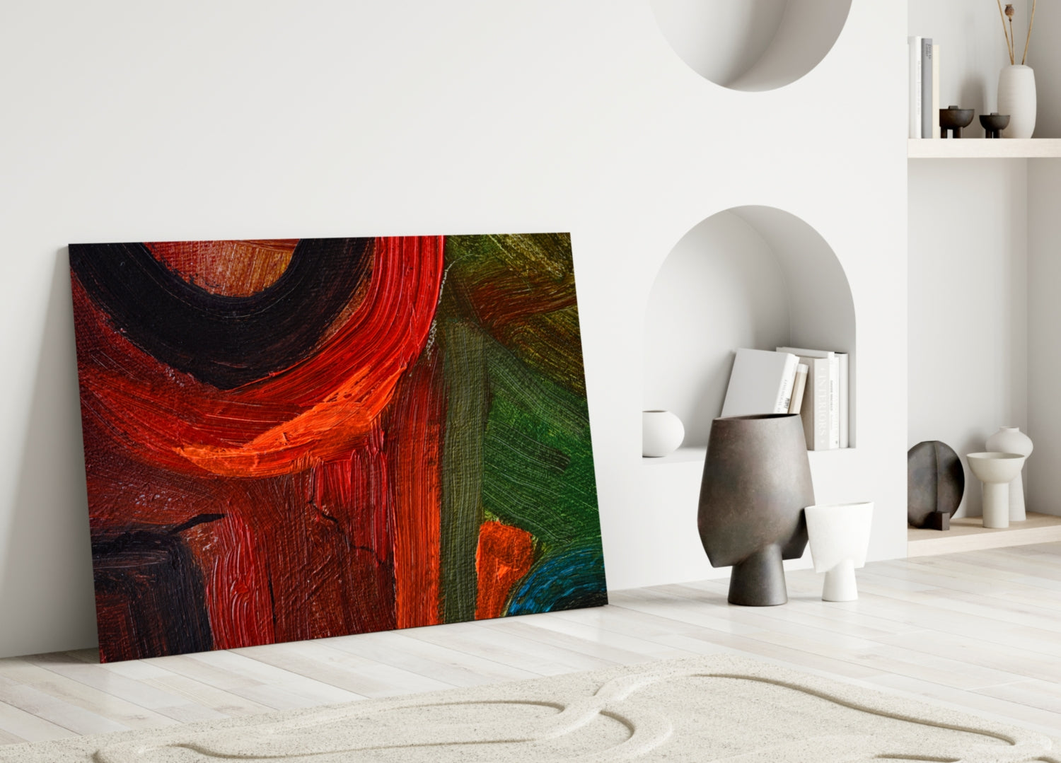 Red Green Oil Brushstroke Glass Wall Art