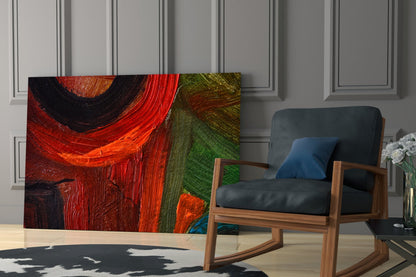Red Green Oil Brushstroke Glass Wall Art