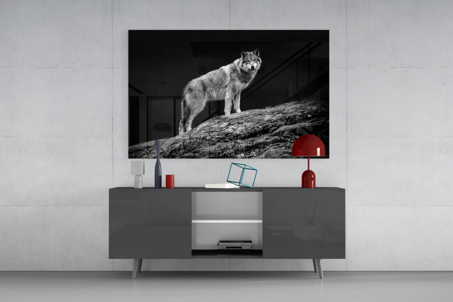 Wolf on Rocky Ridge Glass Wall Art