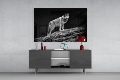 Wolf on Rocky Ridge Glass Wall Art