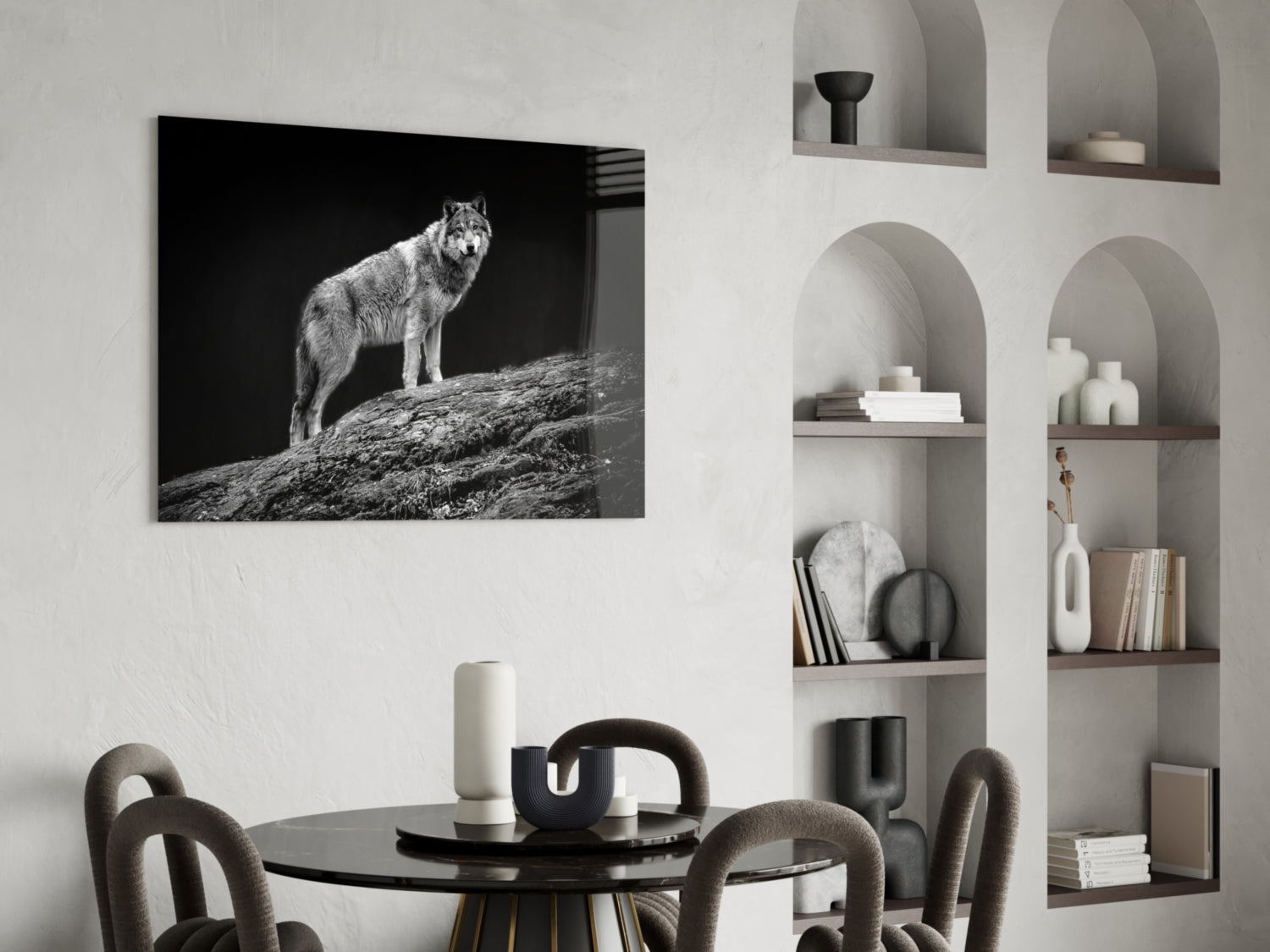 Wolf on Rocky Ridge Glass Wall Art