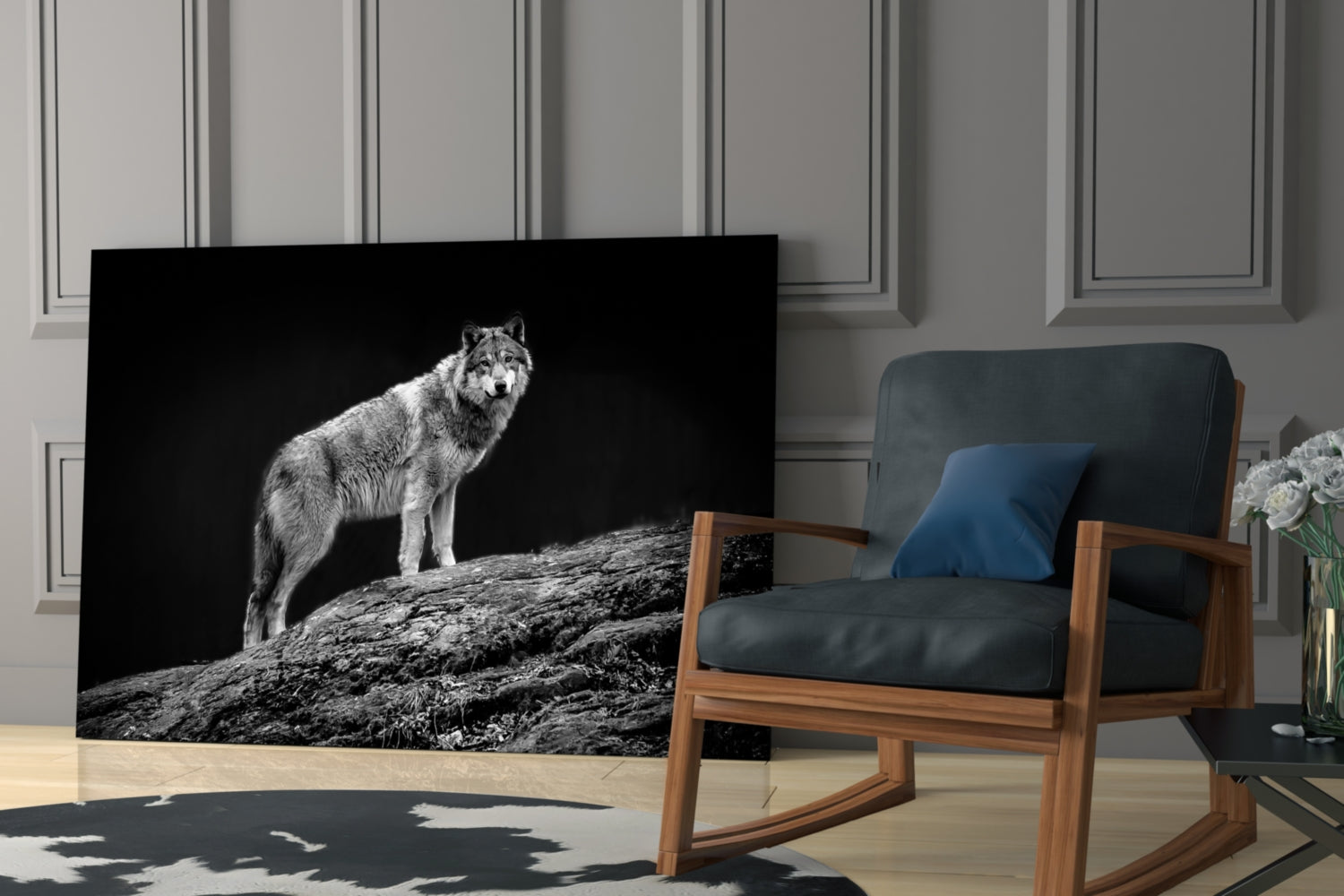 Wolf on Rocky Ridge Glass Wall Art