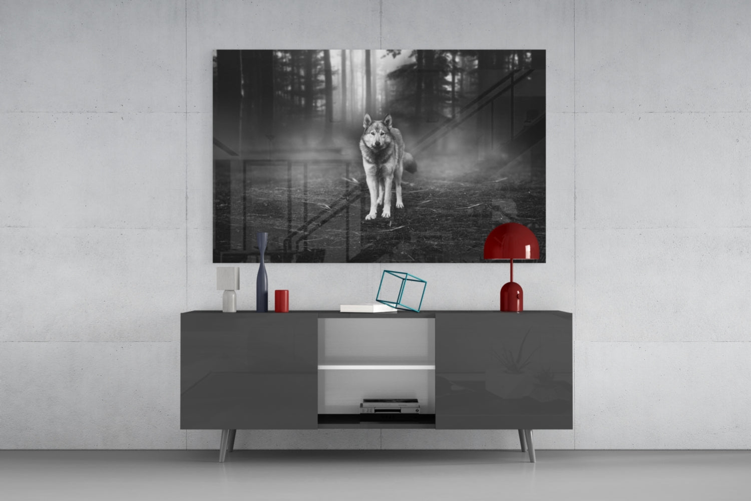 Misty Forest Wolf Glass Wall Art