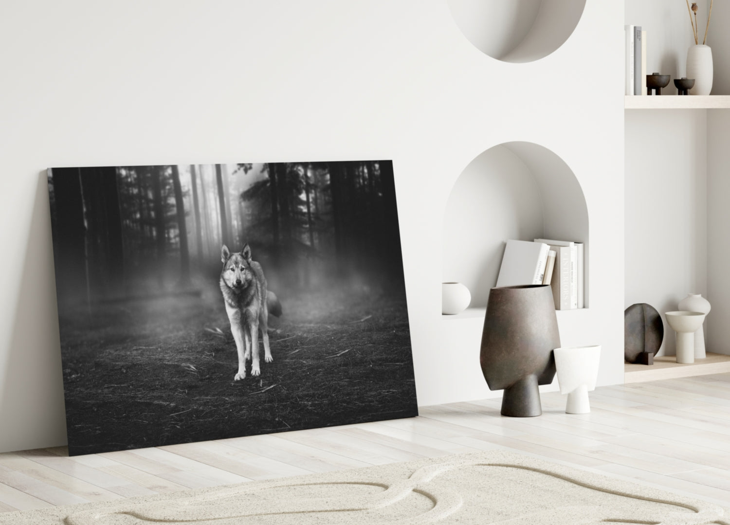 Misty Forest Wolf Glass Wall Art