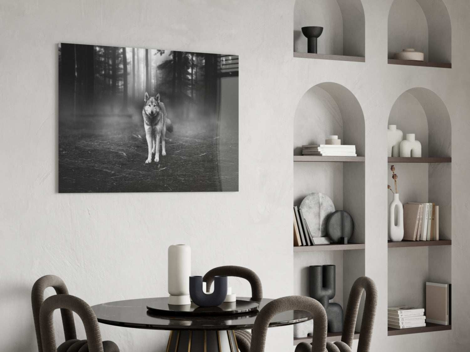 Misty Forest Wolf Glass Wall Art