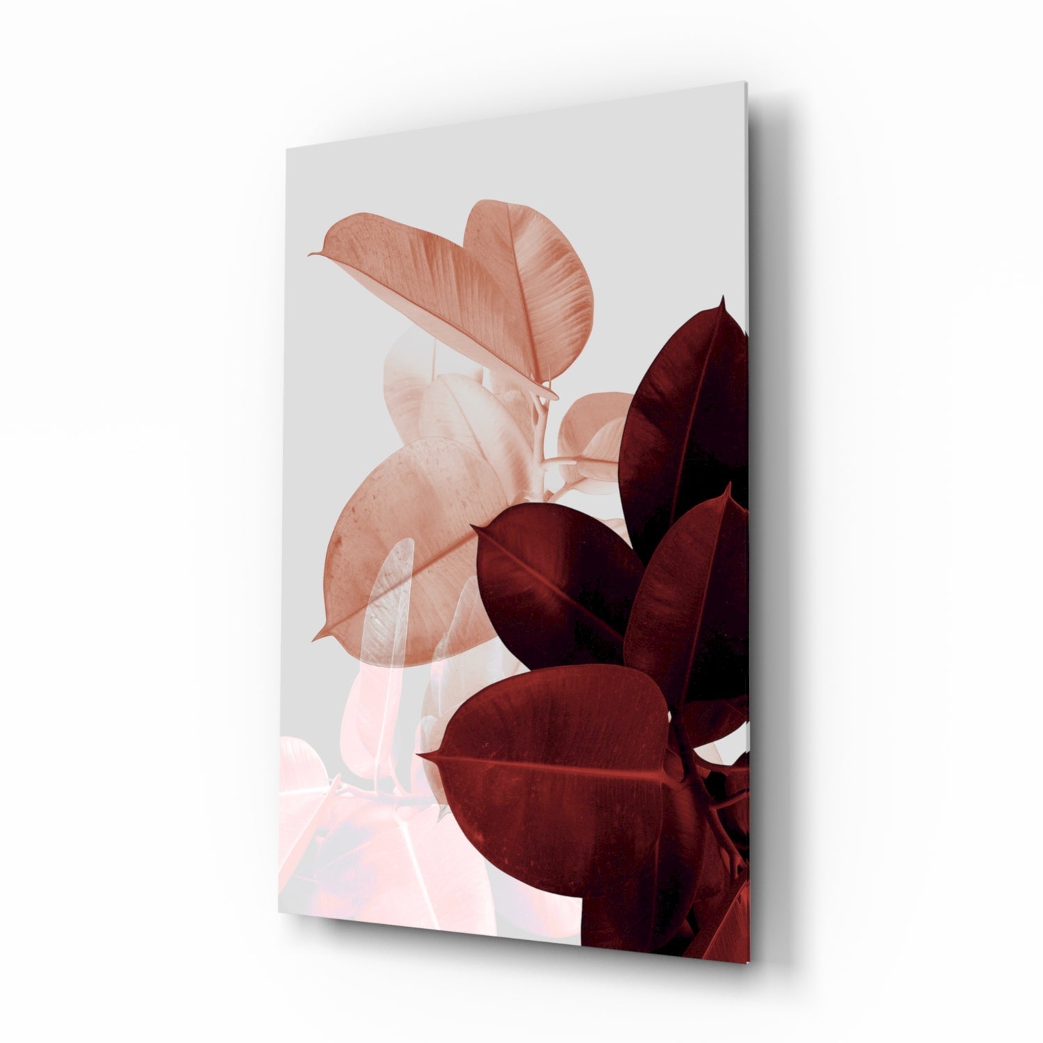 Blush Burgundy Rubber Leaves Glass Wall Art