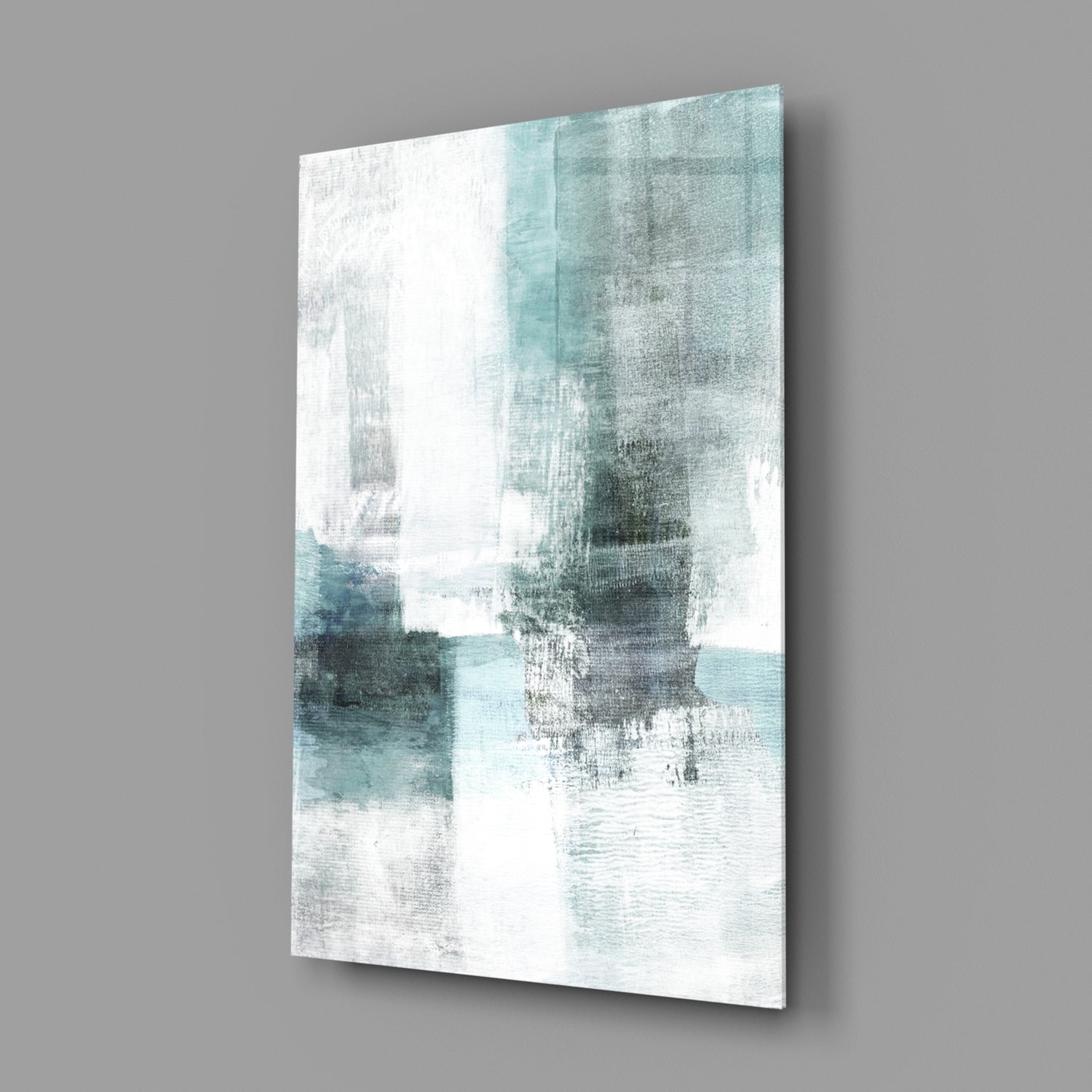 Teal White Minimalist Blocks Glass Wall Art