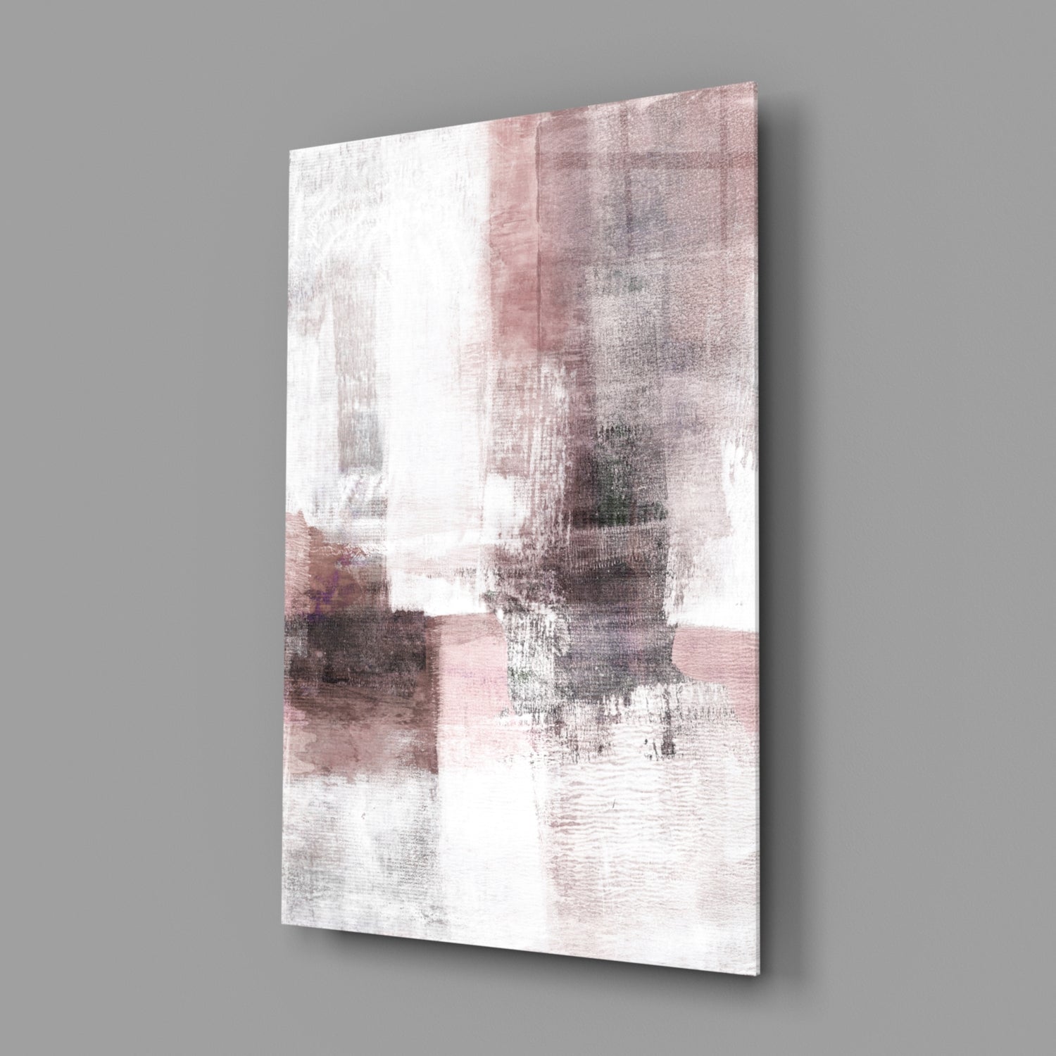 Blush Gray Minimalist Blocks Glass Wall Art