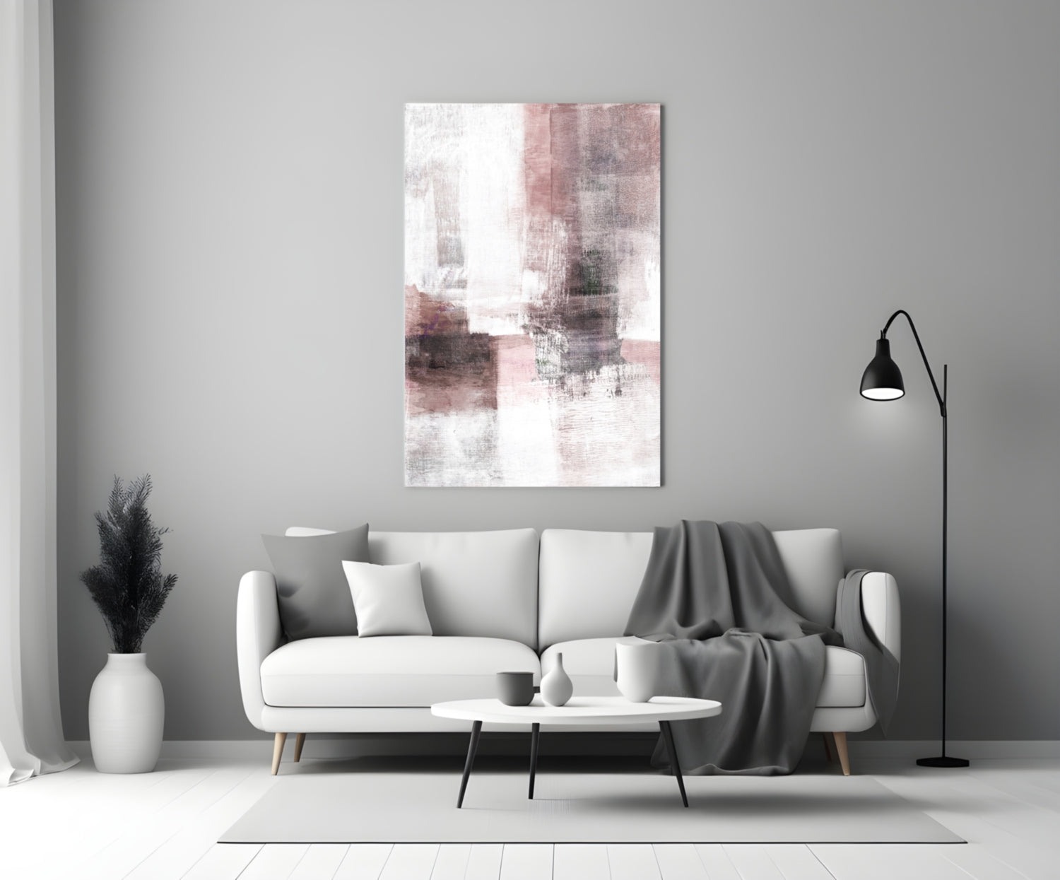 Blush Gray Minimalist Blocks Glass Wall Art