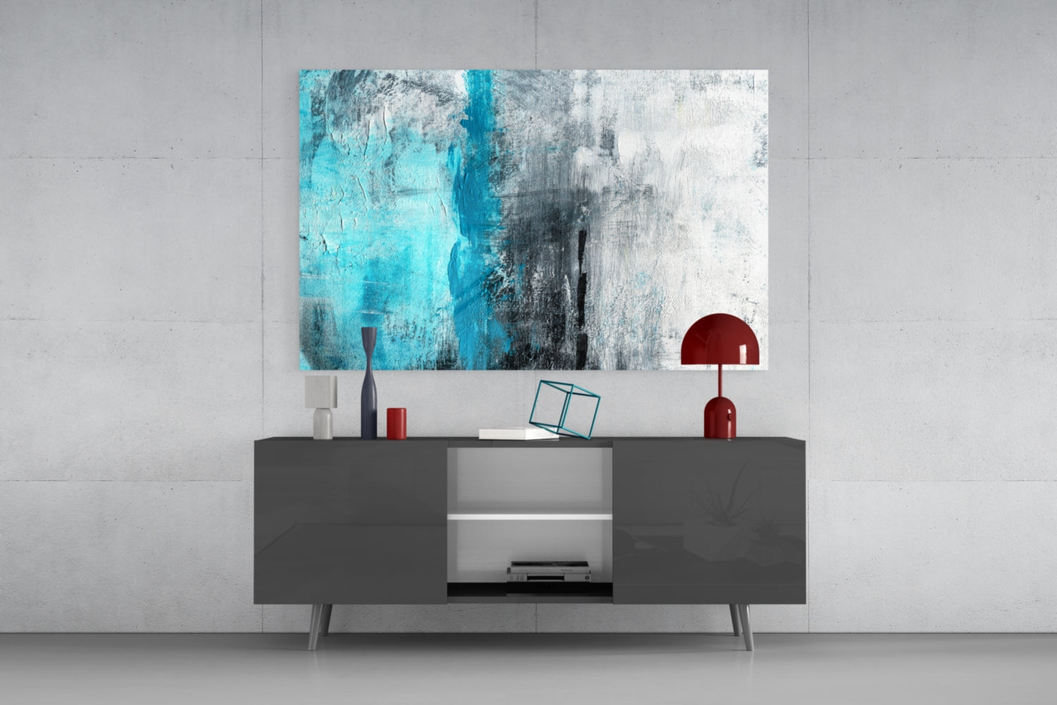 Turquoise Stripe Gray Texture Glass Wall Art