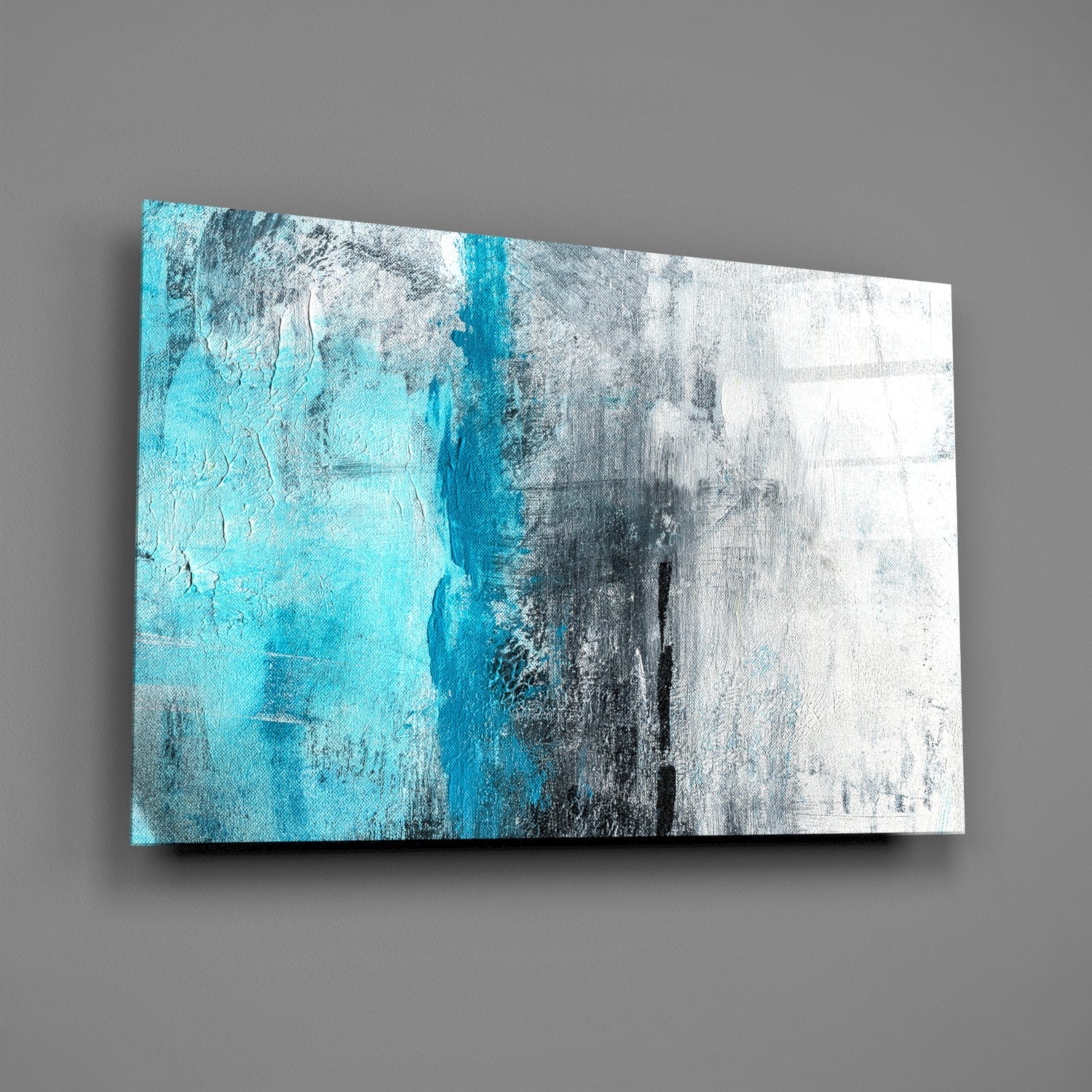 Turquoise Stripe Gray Texture Glass Wall Art