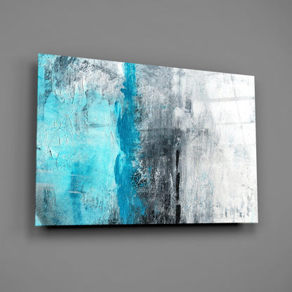Turquoise Stripe Gray Texture Glass Wall Art