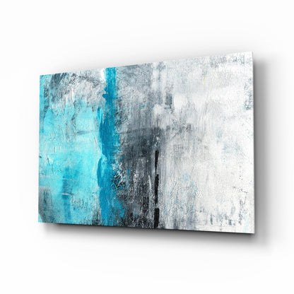 Turquoise Stripe Gray Texture Glass Wall Art