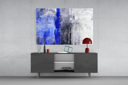 Cobalt Blue Stripe Gray Glass Wall Art