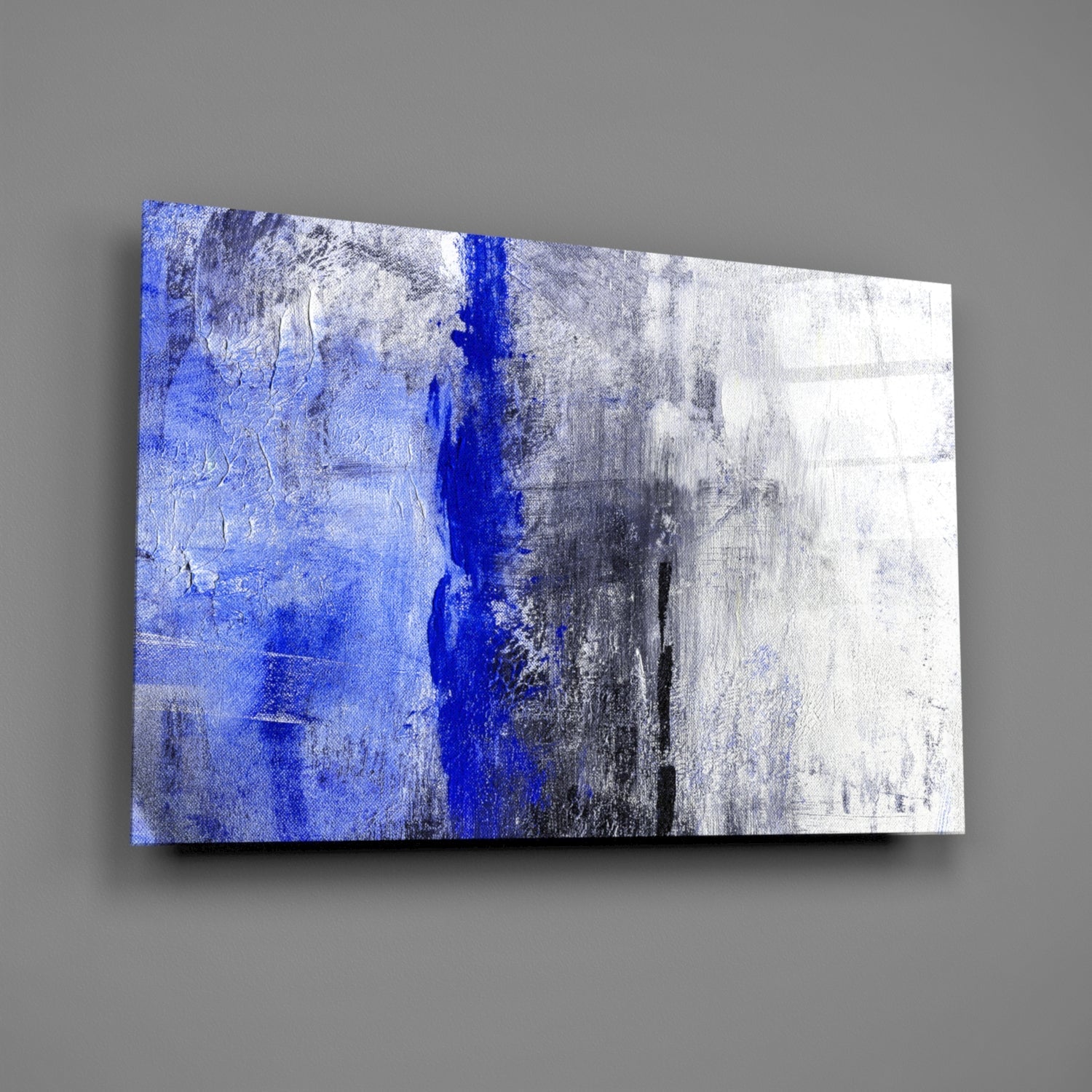 Cobalt Blue Stripe Gray Glass Wall Art