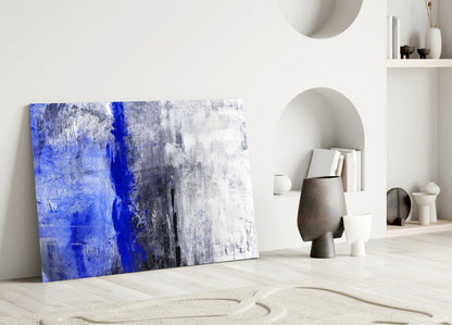 Cobalt Blue Stripe Gray Glass Wall Art