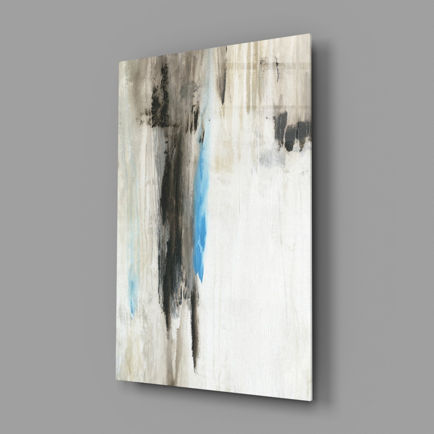 Turquoise Accent Neutral Drip Glass Wall Art