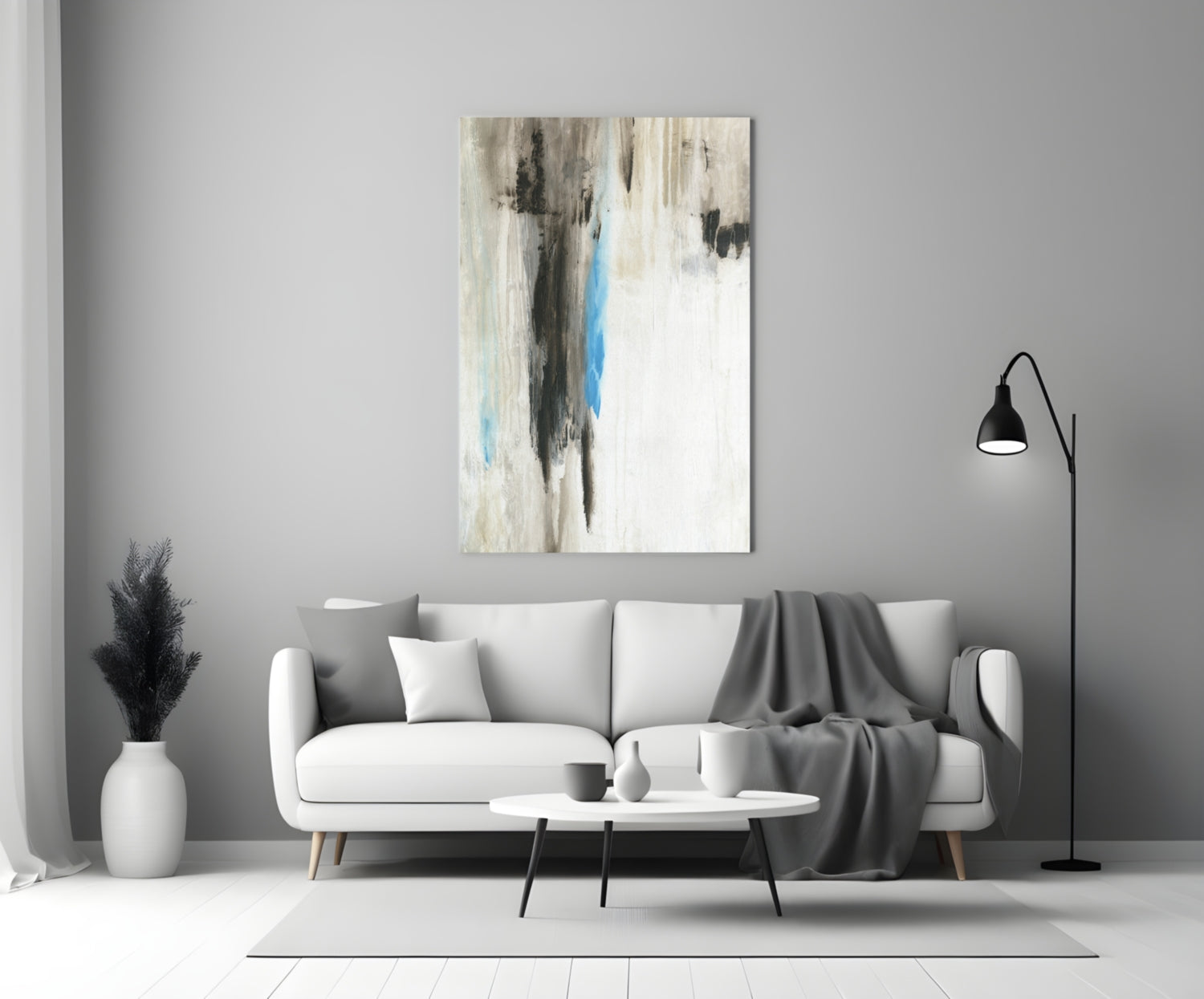 Turquoise Accent Neutral Drip Glass Wall Art