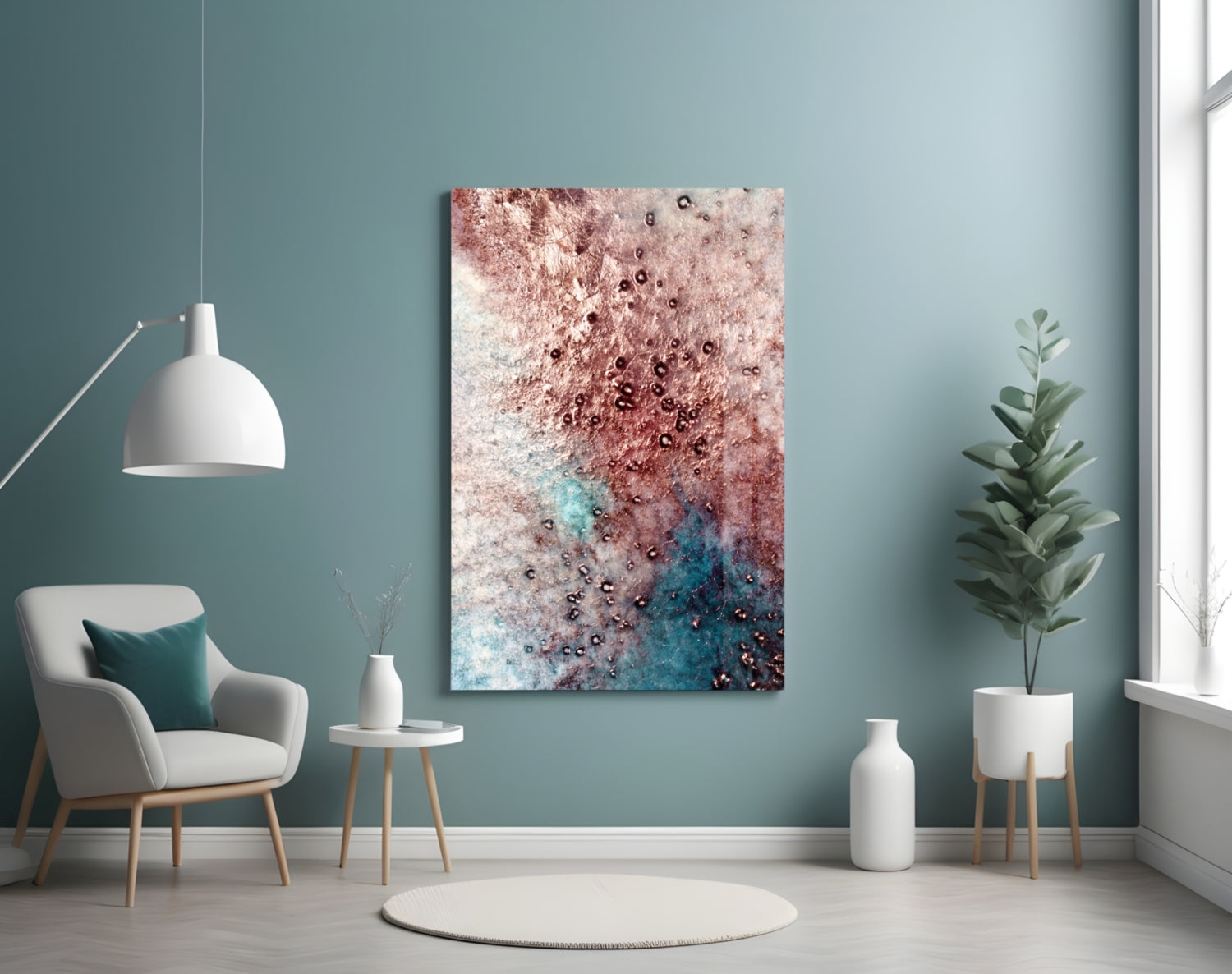 Rose Teal Geode Bubble Glass Wall Art