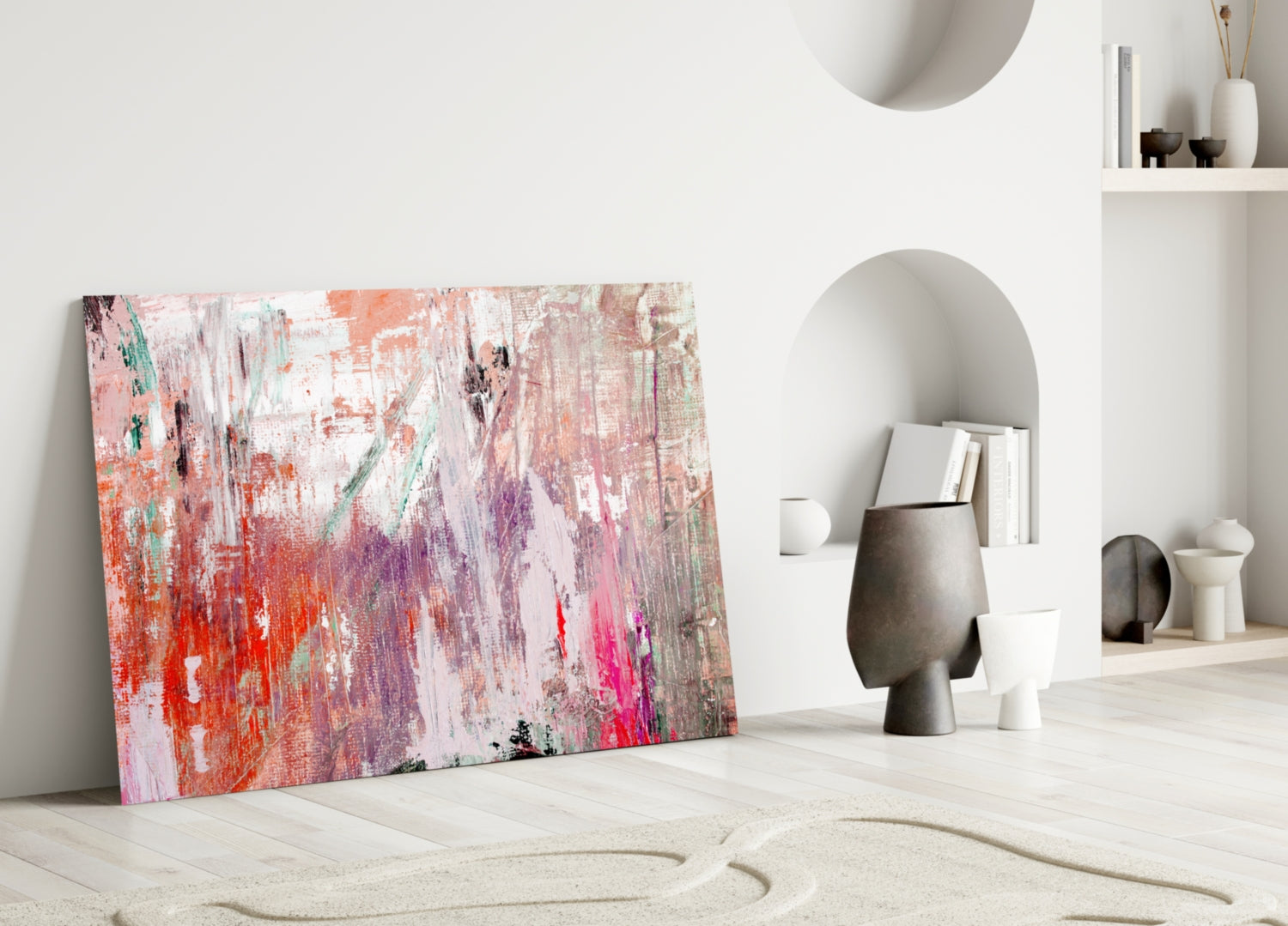 Coral Pink Textured Palette Glass Wall Art