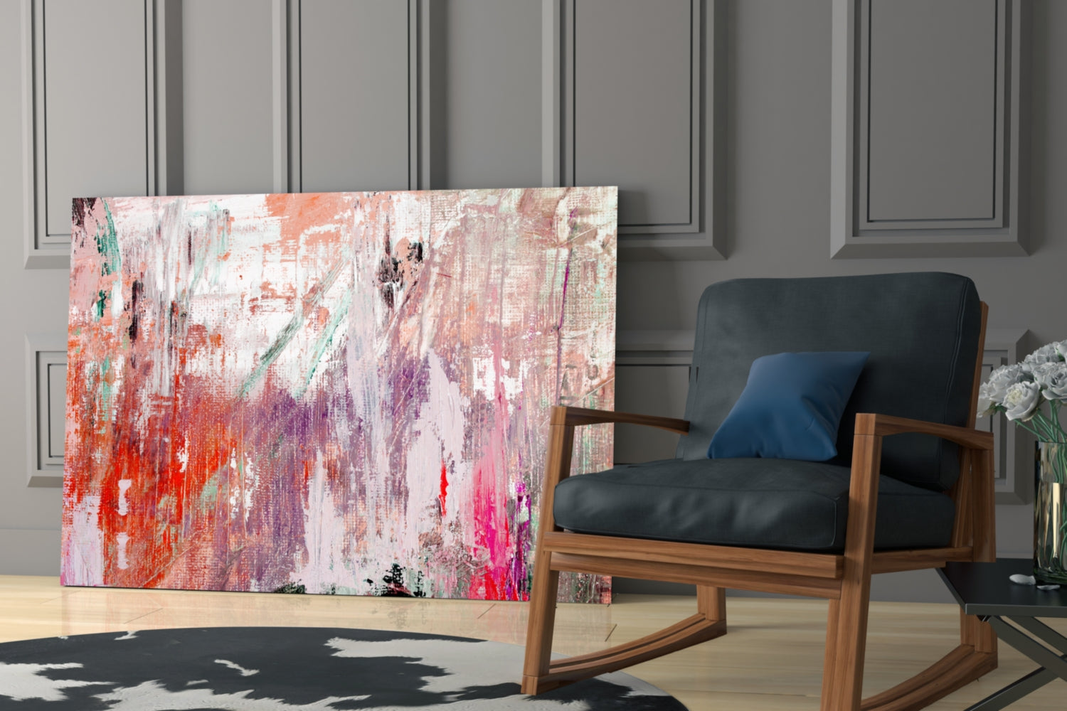 Coral Pink Textured Palette Glass Wall Art