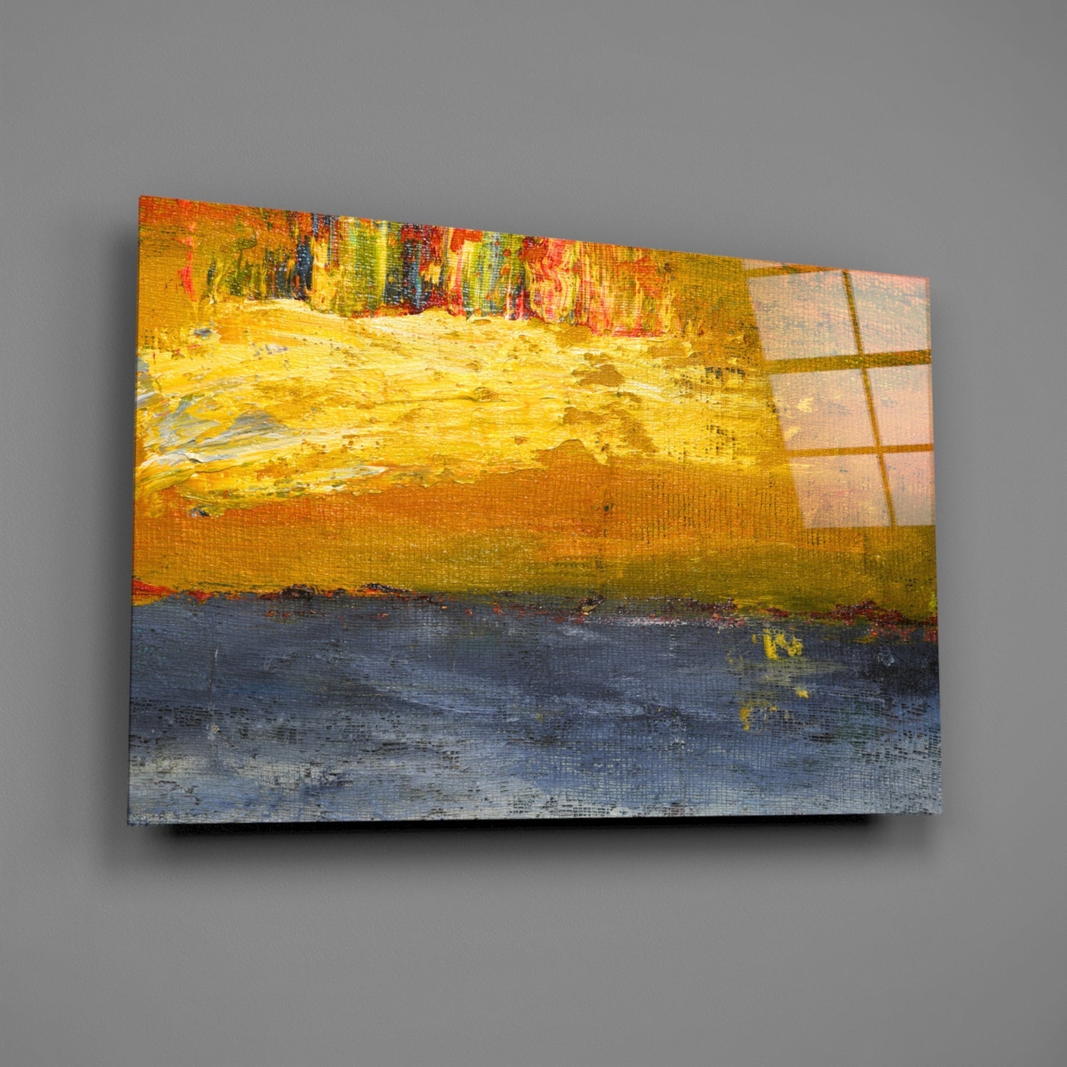 Golden Field Blue Horizon Glass Wall Art