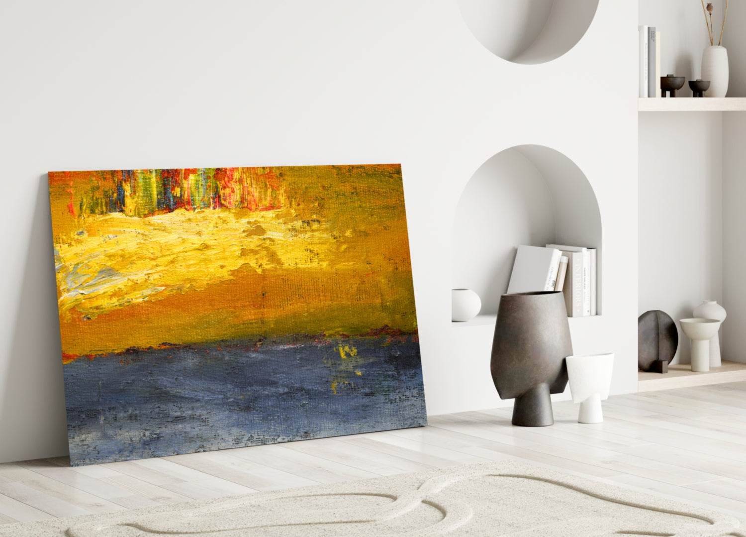 Golden Field Blue Horizon Glass Wall Art