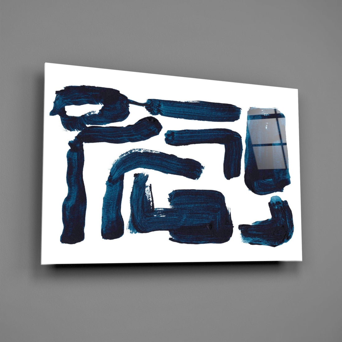 Indigo Blocky Ink Strokes Glass Wall Art
