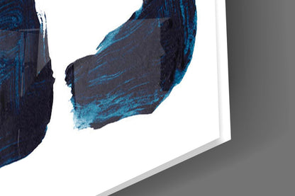Indigo Blocky Ink Strokes Glass Wall Art