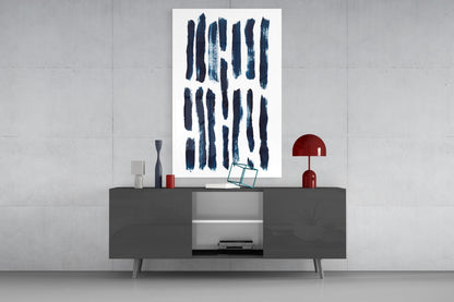 Vertical Navy Brush Bars Glass Wall Art