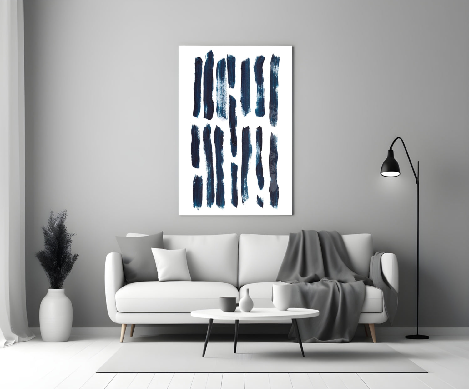 Vertical Navy Brush Bars Glass Wall Art