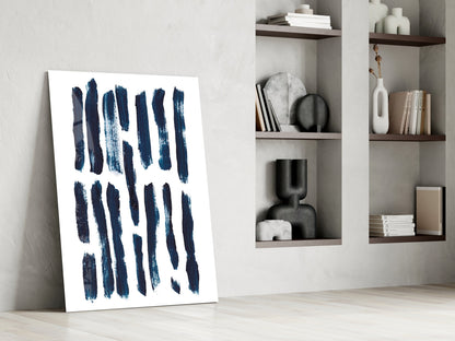 Vertical Navy Brush Bars Glass Wall Art