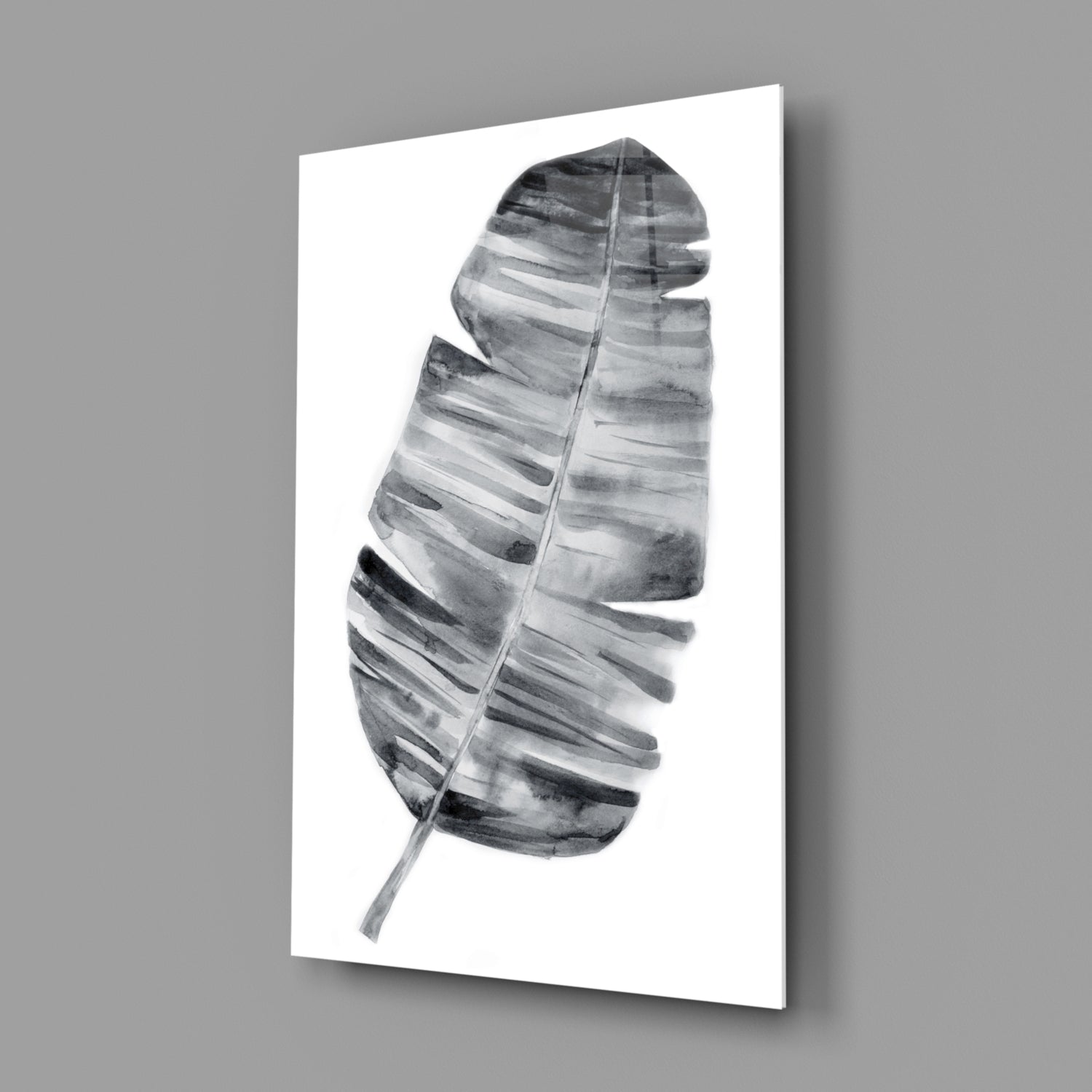 Monochrome Banana Leaf Glass Wall Art