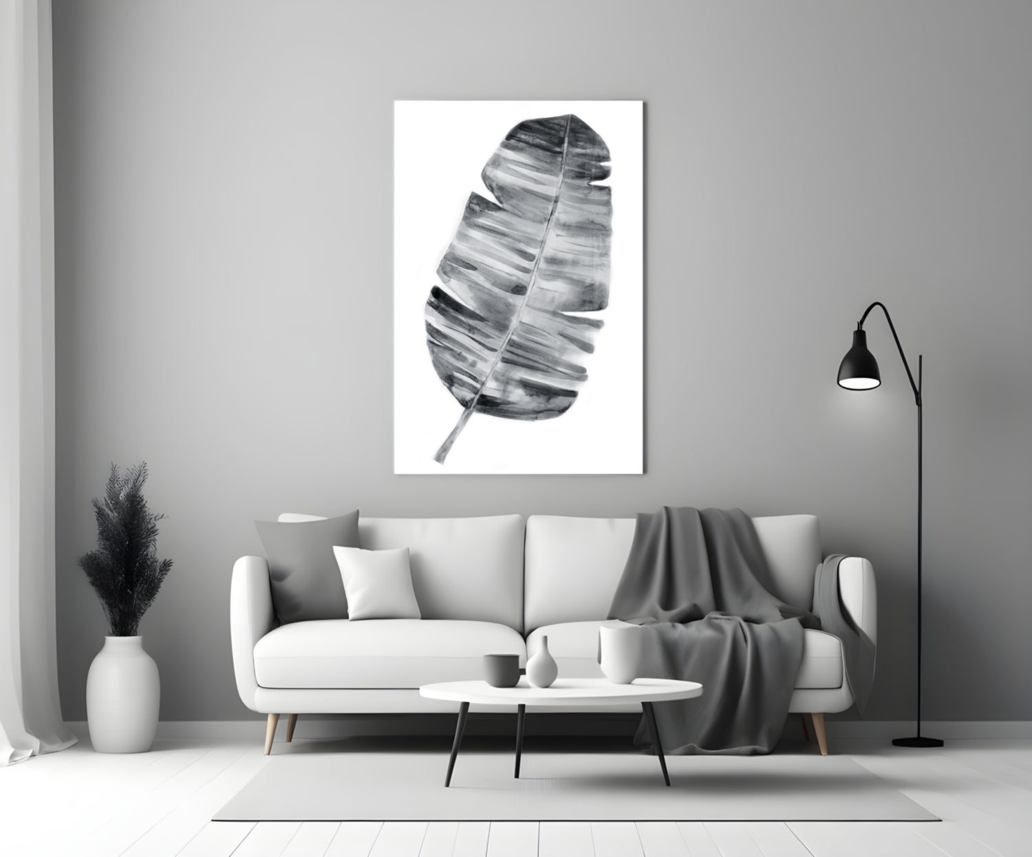 Monochrome Banana Leaf Glass Wall Art