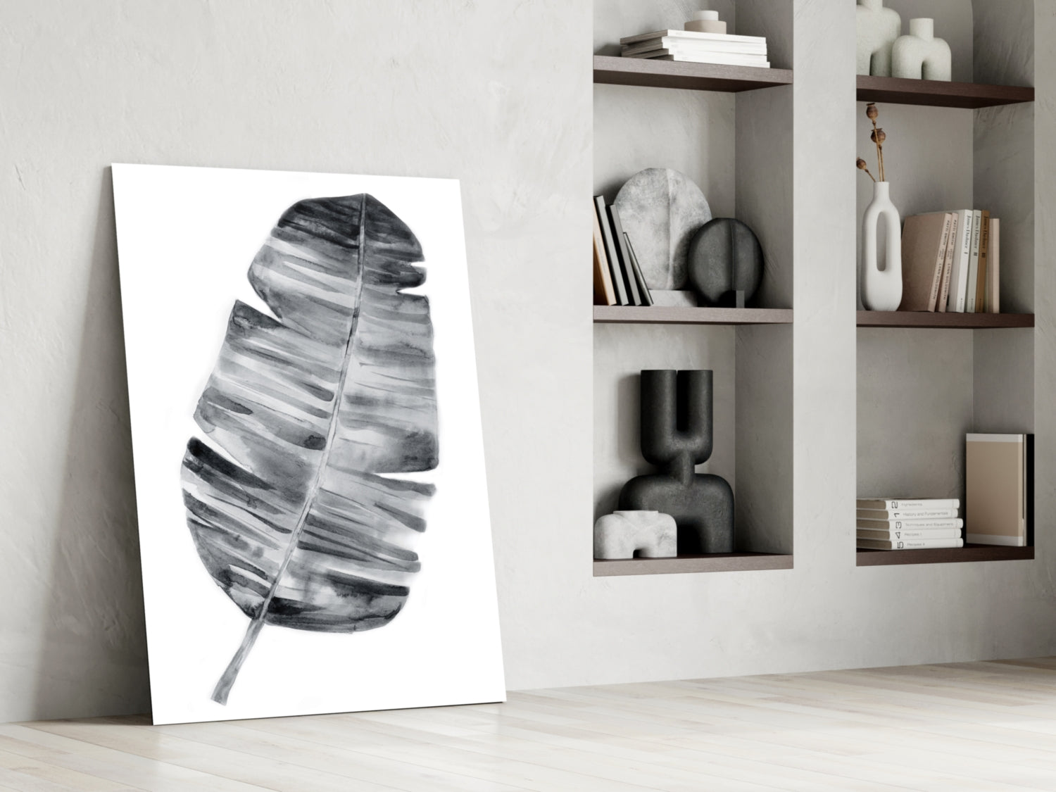 Monochrome Banana Leaf Glass Wall Art