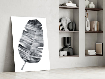 Monochrome Banana Leaf Glass Wall Art