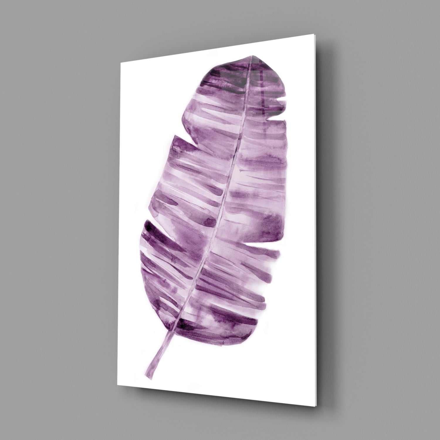 Purple Watercolor Banana Leaf Glass Wall Art