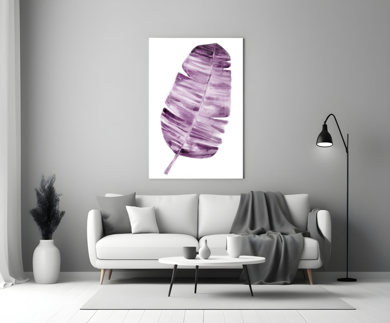 Purple Watercolor Banana Leaf Glass Wall Art