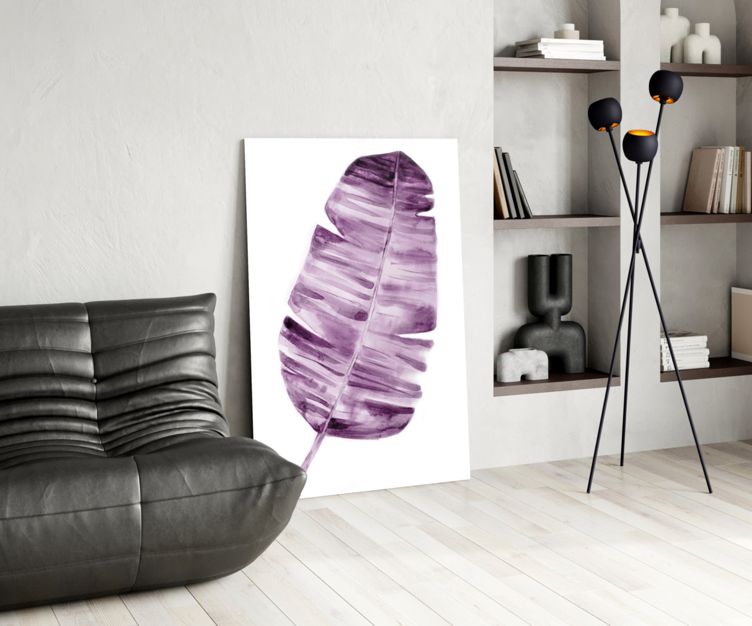 Purple Watercolor Banana Leaf Glass Wall Art