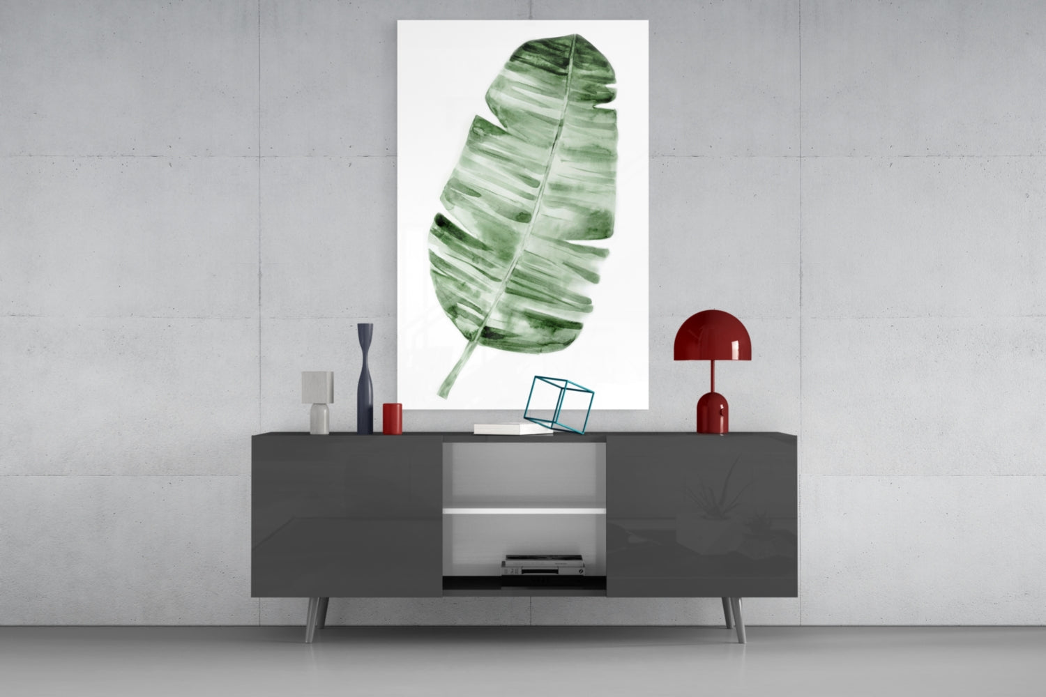 Green Watercolor Banana Leaf Glass Wall Art
